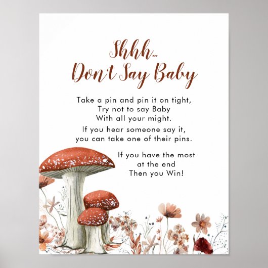 Poster Chute Boho champignons Floral Ne pas dire bébé sig (Devant)