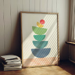 Poster Chute de l'abstrait orange au milieu du siècle<br><div class="desc">Conception géométrique contemporaine Abstraite d'une orange tombante,  avec un style du milieu du siècle.</div>