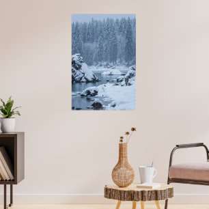 Poster Chute de neige abondante lac Fusine, Italie