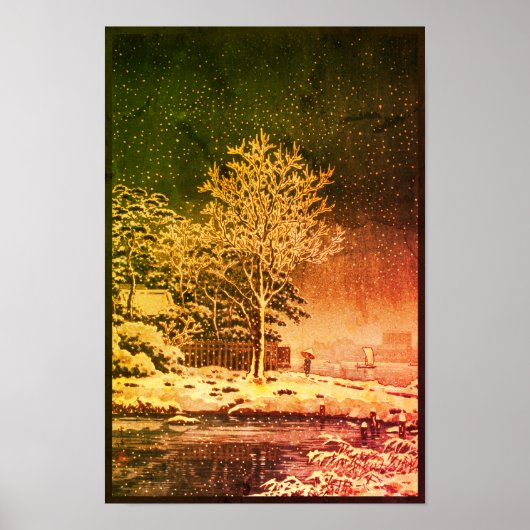 Poster Chute de neige au Japon féodal à Sumida River Ukiy (Devant)