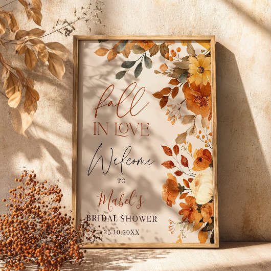 Poster Chute en amour Aquarelle Rustique Bienvenue nuptia