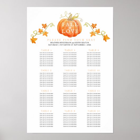 Poster Chute en amour citrouille 12 tables mariages plan (Devant)