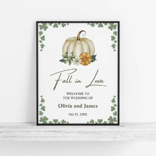 Poster Chute en amour Citrouille Sage Green Mariage Bienv