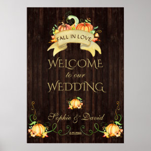 Poster Chute en amour Citrouille Welcome Mariage Sign