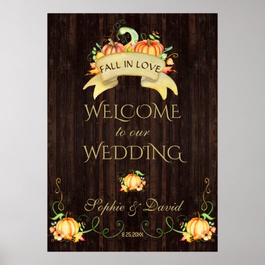 Poster Chute en amour Citrouille Welcome Mariage Sign (Devant)
