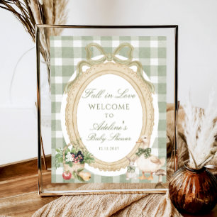 Poster Chute en amour Vintage Sage Baby shower Bienvenue