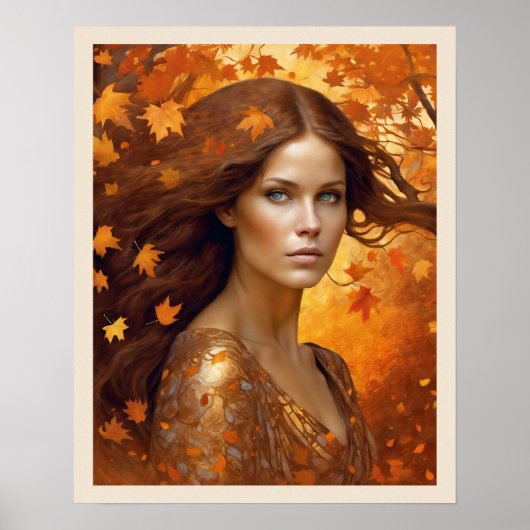 Poster Chute Femme dans le vent Feuille Orange Blue Eyes (Devant)