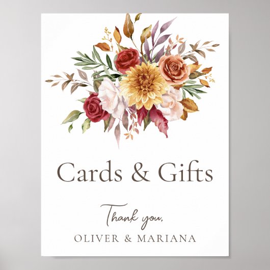 Poster Chute Floral Brown Blanc Mariage Cartes & Cadeaux  (Devant)