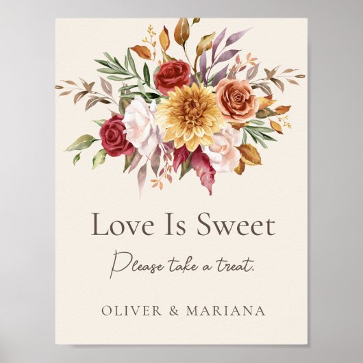 Poster Chute Florale Ivoire Mariage L'amour est doux sign (Devant)