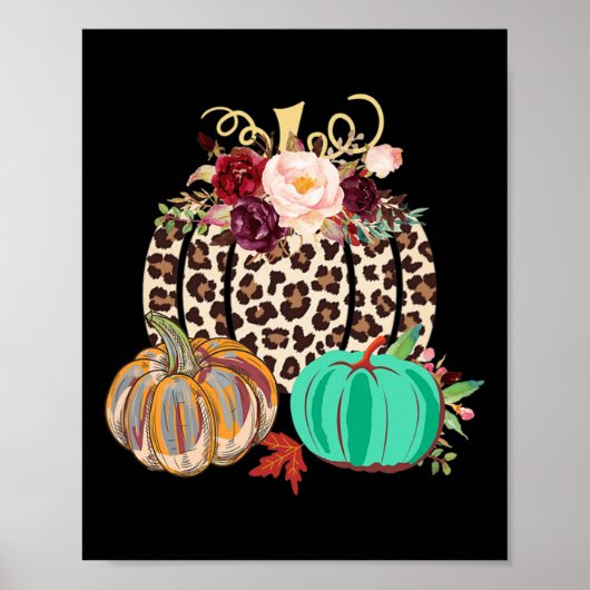 Poster Chute Leopard Cheetah Citrouille Rustique Hallowee (Devant)