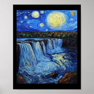Poster Chutes du Niagara - Style Van Gogh - Nuit étoilée 