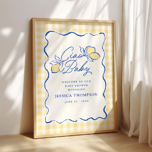 Poster Ciao Baby Amalfi Lemon Bleu et Jaune Baby Shower