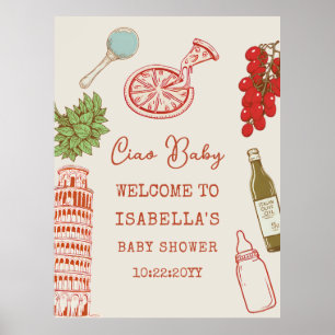 Poster Ciao Baby Line Art Fête Prénatale Pizza Italienne