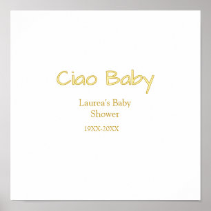 Poster ciao bébé jaune or pastel nom date de la baby show