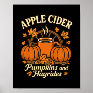 Poster Cidre de pomme Citrouilles Et Trajets en charrette