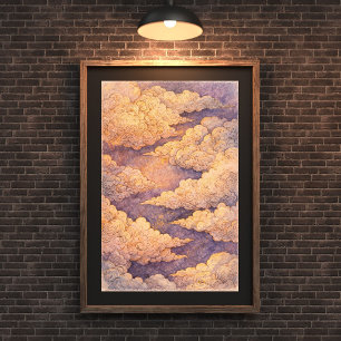 Poster Ciel artistique aux nuages dorés rêveurs, Coucher