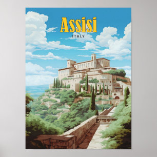 Poster Ciel bleu à Assisi Italie Vintage voyage
