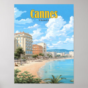 Poster Ciel bleu à Cannes France Vintage voyage