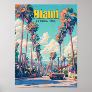 Poster Ciel bleu à Miami Floride Vintage voyage USA