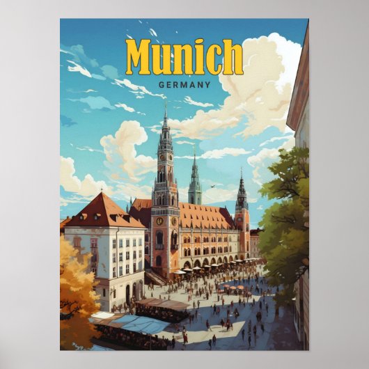 Poster Ciel bleu à Munich Allemagne Vintage voyage (Devant)
