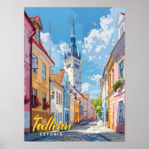Poster Ciel bleu à Tallinn Estonie Vintage voyage