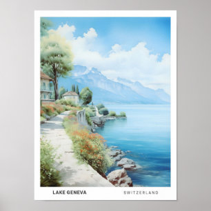 Poster Ciel bleu dans le lac Genève Suisse Voyage