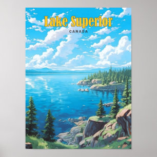 Poster Ciel bleu dans le lac Supérieur Canada Vintage voy