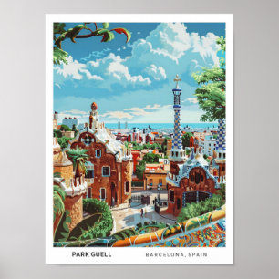 Poster Ciel bleu dans le parc Guell Barcelona Espagne Voy