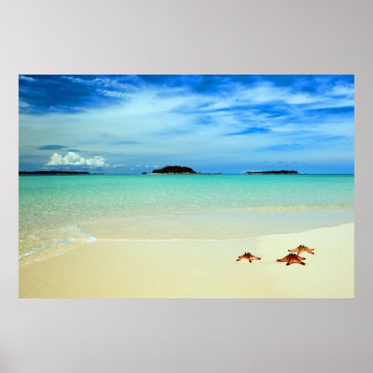 Poster Ciel Bleu, Sable Blanc Et Étoiles De Mer | Belitun (Devant)