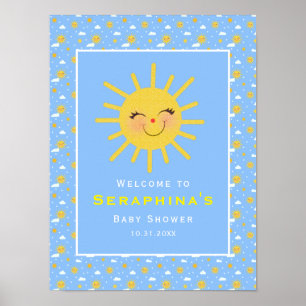 Poster Ciel bleu souriant Baby shower soleil jaune