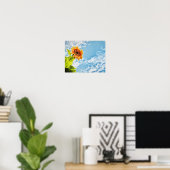 Poster Ciel Bleu Tournesol Et Nuages Découpage Art (Bureau à domicile)