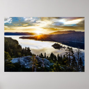 Poster Ciel brillant à la baie verte le lac Tahoe la