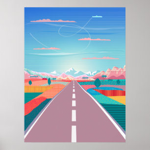 Poster Ciel de coucher de soleil d'été, road trip vers le