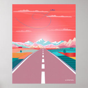Poster Ciel de coucher de soleil d'été, voyage en voiture