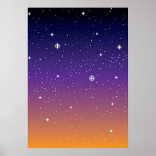 Poster Ciel de coucher de soleil étoilé violet et or