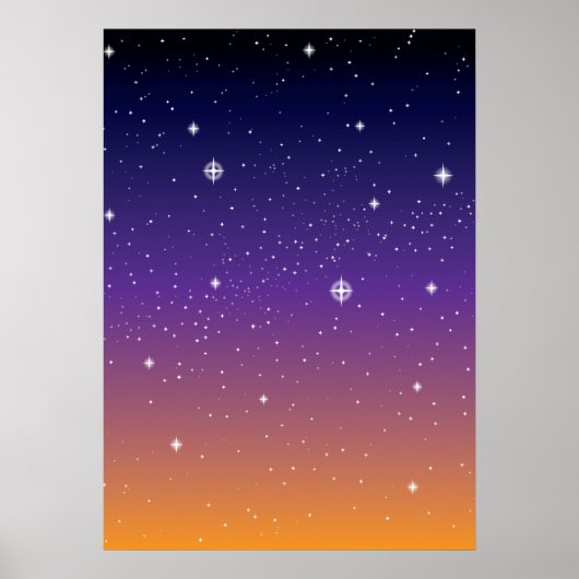 Poster Ciel de coucher de soleil étoilé violet et or (Devant)