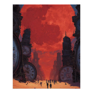 Poster Ciel de désert de crâne rouge surréaliste Fantasti