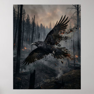 Poster Ciel de forêt brûlé par les cendres du corbeau