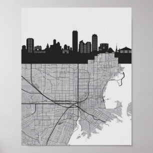Poster Ciel de la ville de Boston Massachusetts avec cart