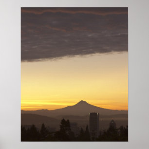 Poster Ciel de l'aube sur Portland et Mt Hood, Oregon