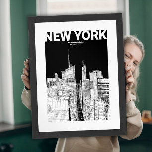 Poster Ciel de New York minimaliste - Esquisse noir et bl