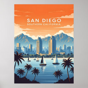 Poster Ciel de San Diego vintage avec voiliers
