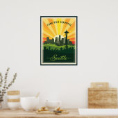 Poster Ciel de Seattle rétro avec aiguille spatiale au co (Cuisine)
