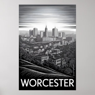 Poster Ciel de Worcester Massachusetts Gravure sur bois N