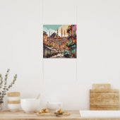 Poster Ciel d'Istanbul aquarelle coloré (Cuisine)