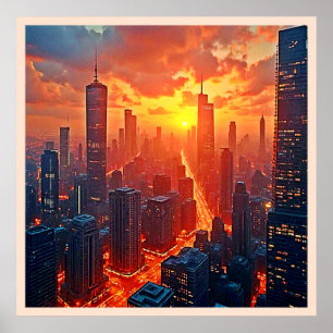 Poster Ciel Doré : Art du Coucher de Soleil de la Ville R