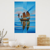 Poster Ciel doux, Mer Céruleenne et Joncs Cubistes (Cuisine)