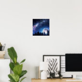 Poster Ciel étoilé et Lune au-dessus d'une forêt (Bureau à domicile)