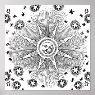 Poster Ciel Nocturne Antique Étoiles Solaires Zodiaque Mé