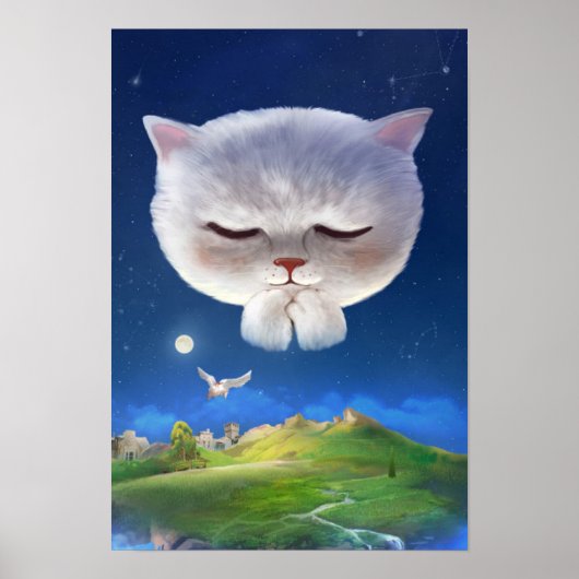 Poster Ciel nocturne avec chat (Devant)